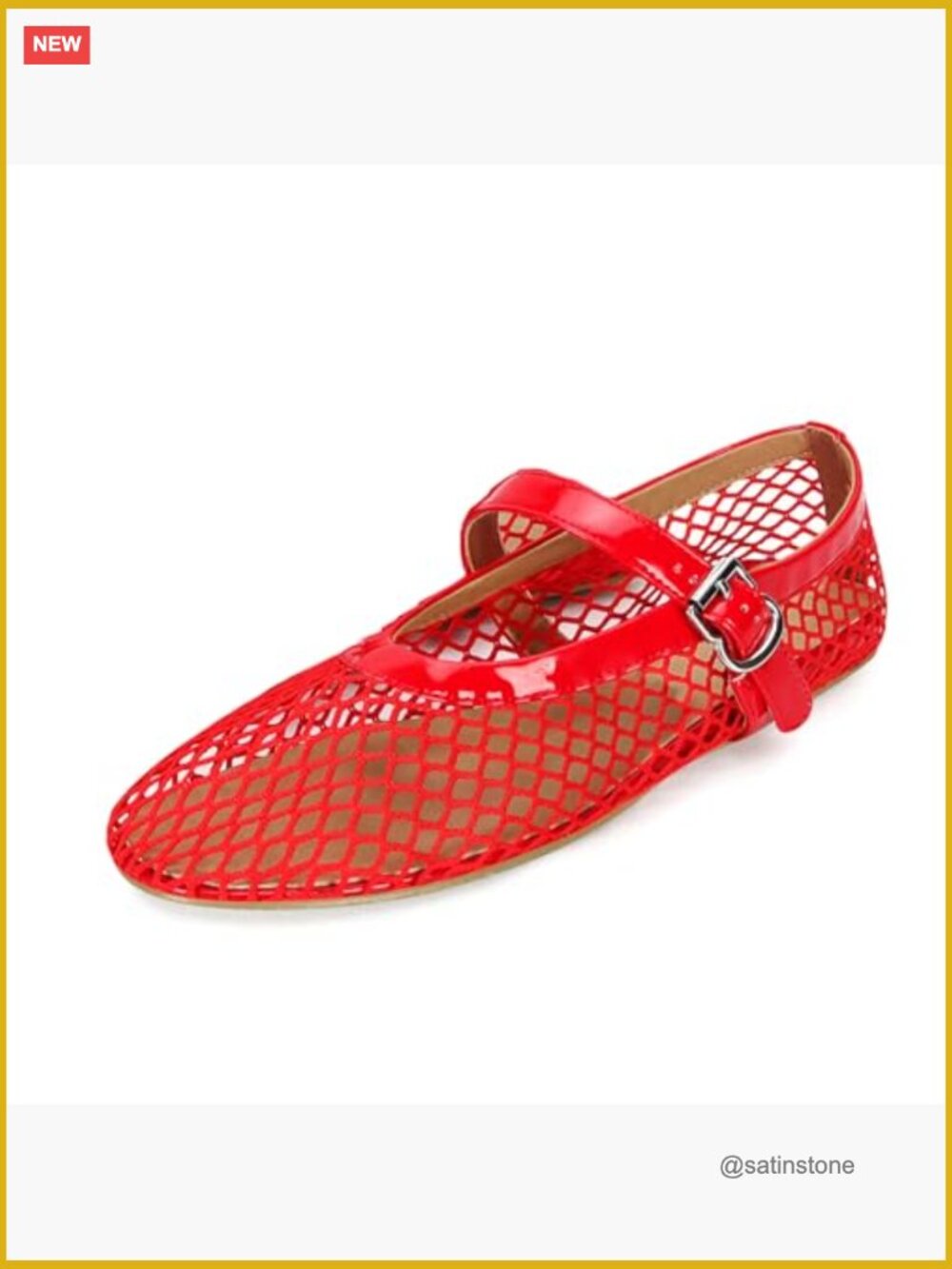 Mesh Ballet Flats with Buckle Strap - Comfy Office Fishnet Ballerina Shoes - Picture 6 of 7